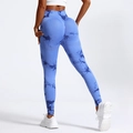 Women's high waist yoga leggings in blue tie-dye pattern with bum lifting effect - Tie-Dye Blue