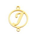 Detailed view of a golden stainless steel circle pendant featuring a cursive letter J - Letter J(KLJ5125-Z)