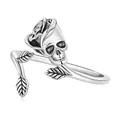 Oxidized 925 sterling silver open ring featuring vintage skull and rose floral patterns - Rose Skull Open Ring (SCR879)