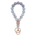 Porte-clés bracelet en perles de silicone gris et bois avec anneau en or rose - Bleu Gris