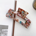 Large marbled acetate hair claw clip with colorful floral pattern for women - Floral Coffee 10.5cm