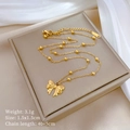 Detailansicht der 3,1g Gold Schmetterling Kette mit polierter Perlenkette und Maßen - Gold