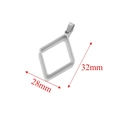 Silver diamond-shaped stainless steel pendant frame for DIY jewelry, size 28mm x 32mm - Long Rhombus / Steel