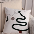 Christmas tree embroidered pillowcase with plush XMAS text on white linen fabric - White Christmas Tree