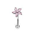 Polished stainless steel eyebrow ring with a pink zircon flower and curved barbell bar - Silver Pink Flower