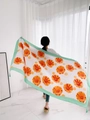 Ethnic white summer shawl with orange flowers and green borders plus tassel trim - Violet Blue-White Orange Floral Green Border Tassel / 180cm / Purple Blue