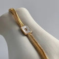 Detail of 18k gold plated snake chain bracelet featuring a white shell rectangle pendant - 18+3cm / White Bracelet