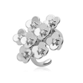 Anillo bohemio de racimo de flores plateadas con detalles de cristales brillantes - Pétalo Blanco / Platino/Circonita Blanca