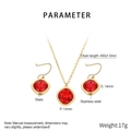 Detailed dimensions of 18k gold plated necklace and red zircon earrings set - Red (KS110350-GC)