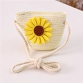Detail of summer straw crossbody bag for girls with sunflower decor and zipper - Sun Flower / Cream