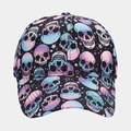 Close-up of baseball cap with gradient skull and star patterns on high-quality fabric - Black Gradient Skull Star Style