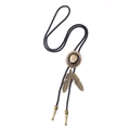 Vintage bronze cowboy hat bolo tie with feather charms and black braided cord - Antique Bronze Double Feather Necklace