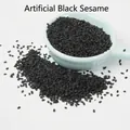 Realistic artificial black sesame seeds displayed on a blue ceramic spoon for decor - Black Sesame (Polymer Clay Style) (500g)