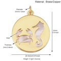 Pendentif crabe et hippocampe en laiton avec incrustation de coquillage et dimensions - Pendentif Rond Coquillage Crabe Hippocampe