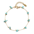 Detailed view of natural turquoise beads on gold stainless steel chain with lobster clasp - Light Blue