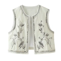 White ethnic velvet vest with floral sequin embroidery shown in a clean flat lay view - XS / White