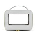 Light gray cosmetic case with clear PVC window and gold double zipper closure - Handbag Style / Cloud Grey