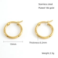 Boucles d'oreilles créoles 19mm en acier inoxydable plaqué or 18k avec dimensions - Style Créole Torsadé / Doré