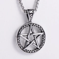 Vintage titanium steel hexagram star pendant necklace with antique silver finish for men - Steel Color-Pentagram Pendant (No Chain Included)