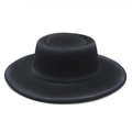 Top view of a black wool felt boater hat featuring a unique circular recessed crown design - M (56-58cm) / Black