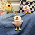 Dettagli di portachiavi a forma di anatra in peluche giallo rosa e viola con anelli - Rosa Antico
