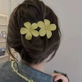 Matte yellow double flower hair clip hair accessory for women on model back view - Ginger Yellow