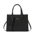 Bolso tote acolchado negro minimalista con logotipo dorado y colgante de corazón - Negro