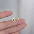 Macro shot of gold wreath stud earrings featuring delicate oval leaf cutouts - Flower Garland / Silver