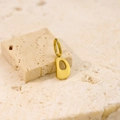 Vue macro d'un pendentif lettre D en or poli sur une pierre beige texturée - Lettre-D / Couleur Acier