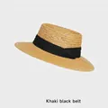 Chapeau canotier en paille kaki avec ruban décoratif noir style français - Réglable (54-58cm) / Khaki Ruban Noir (0404)