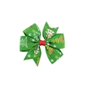 Christmas hair clip with green ribbed ribbon featuring festive tree and star patterns - Green Christmas Tree Star (12)