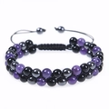 8mm double-layered purple amethyst and black magnetic hematite beaded bracelet - Amethyst Bracelet (2 Purple Beads) / 6mm