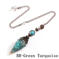 Cone resin pendulum pendant with green turquoise crushed stones and antique bronze chain - Green Turquoise Ancient Bronze