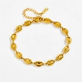 Golden stainless steel mariner link bracelet with lobster clasp on white background - Gold Bracelet