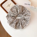 Floral print hair scrunchie with botanical pattern and elegant cream fabric finish - Scrunchie / White Floral