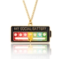 Golden social battery necklace with colorful enamel levels on a clean white background - Social Battery Necklace / Battery Necklace - Black