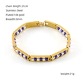18k gold plated stainless steel bracelet with blue and clear beads, 21cm length - Blue Transparent Beads (344)