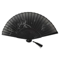 Japanese style black folding fan with white butterfly pattern and silk tassel - Black Ribs Pattern 28