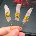 Handmade rose quartz hair pins with gold moon and star accents for elegant styling - Rose Quartz + Gold Moon Star