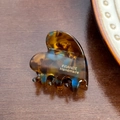 Handmade heart hair claw clip in tortoiseshell resin with blue and brown textures - Blue Coffee-3.4cm