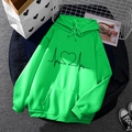 Bright green fleece hoodie with heart heartbeat graphic and front pocket for men and women - S / Tops / Green