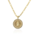 Collier plaqué or 18 carats avec pendentif Vierge Marie rond et pierres de zircone - Or avec zircon clair (22329)