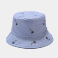 Light blue embroidered bucket hat featuring a purple palm tree pattern for outdoor sun protection - M (56-58cm) / Fog Blue