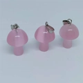 Three pink mushroom opal pendants with metal loops for DIY jewelry making - Synthetic Pink Cat Eye