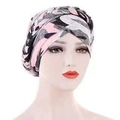 Pink and grey camouflage milk silk turban hat with twisted braid knot for women - Pink Camouflage