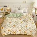Pastel floral duvet cover with pumpkin print and sage green reversible design fabric - Mr. Pumpkin