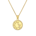 Elegant gold-plated sun and moon zircon pendant necklace on a classic box chain - Round Ring Star Moon - Gold