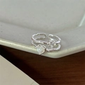 Adjustable 925 silver double layer ring with heart-shaped opal stones in silver finish - Silver Double Heart (JZ1128)