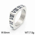 Bague carrée en acier inoxydable avec chiffres romains noirs, 6mm de large et 7,5g - Argent (KR103543-GC)
