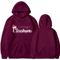 Burgundy Christmas hoodie with Merry Christmas print and festive holiday decorations - Burgundy